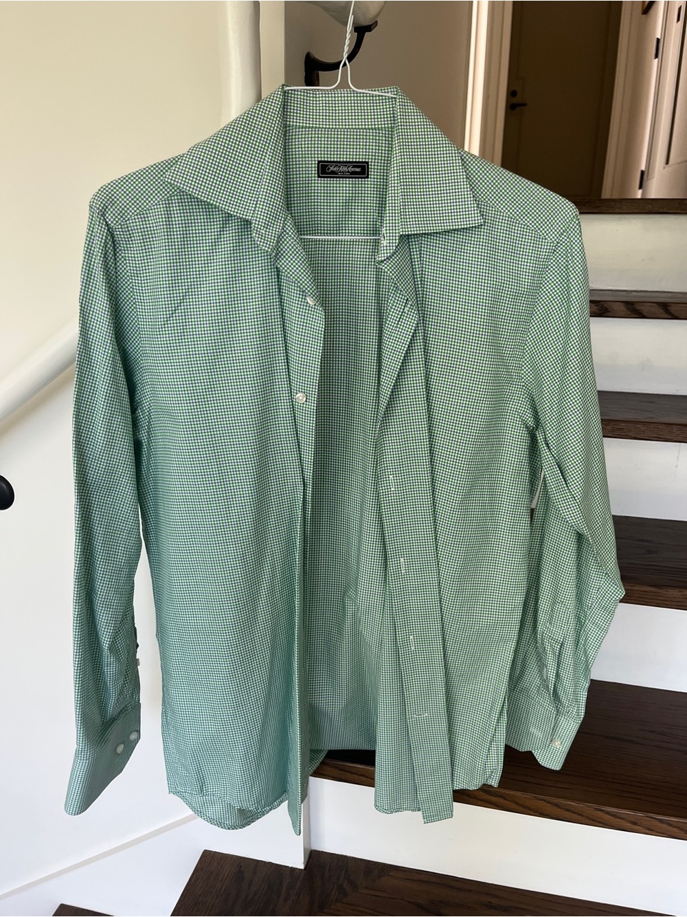 Saks Fifth Avenue Mint Green and Blue Micro-Check Dress Shirt
